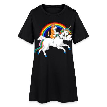 Corgi Équitation Licorne - Robe T-shirt Femme - noir - Devant