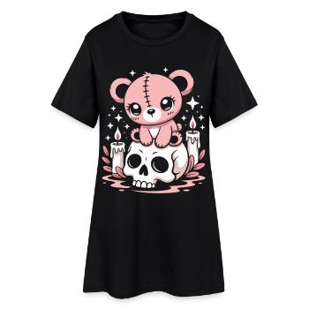 Kawaii Pastel Goth Patched Bear - Robe T-shirt Femme - noir - Devant