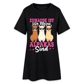 Alpaka Fan ZUHAUSE IST WO MEINE ALPAKAS SIND - Frauen T-Shirt-Kleid - Schwarz - Vorne