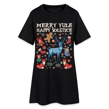 Merry Yule Happy Solstice Merry Christmas - Women’s T-Shirt Dress - black - Front