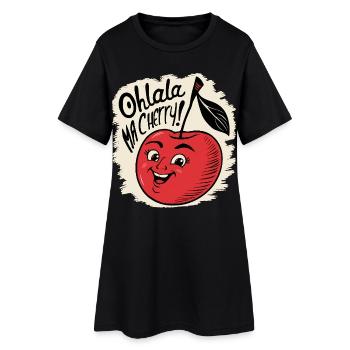 Ohlala Ma Kirsche Geschenkidee Süßes Mädchen - Frauen T-Shirt-Kleid - Schwarz - Vorne