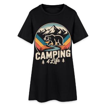 Camping 4 Life T-Shirt with Bear and Mountains - Women’s T-Shirt Dress - black - Front