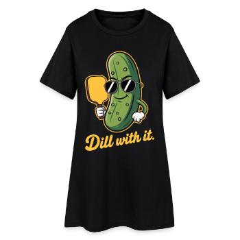 Pickleball Shirt mit Gurke „Dill with it“ - Frauen T-Shirt-Kleid - Schwarz - Vorne