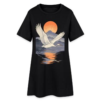 Crane Flying at Sunset Reflection - Women’s T-Shirt Dress - black - Front