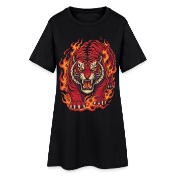 Feuertiger-Geist-Design - Frauen T-Shirt-Kleid - Schwarz - Vorne