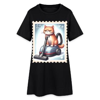 Chat Amusant sur Aspirateur  - Robe T-shirt Femme - noir - Devant