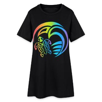 Turtle and multicolored ocean - Women’s T-Shirt Dress - black - Front