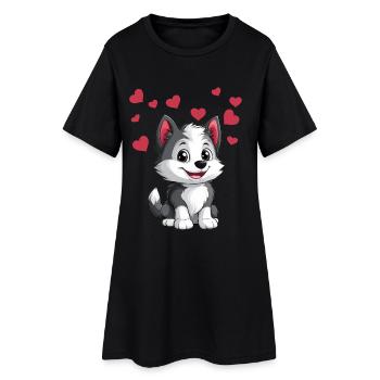 Mignon husky avec des cœurs - Robe T-shirt Femme - noir - Devant