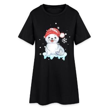 Bébé phoque d’hiver dans le chapeau du Père Noël - Robe T-shirt Femme - noir - Devant