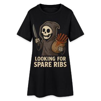 Halloween Skelett looking for Spare Ribs Shirt Fun - Frauen T-Shirt-Kleid - Schwarz - Vorne