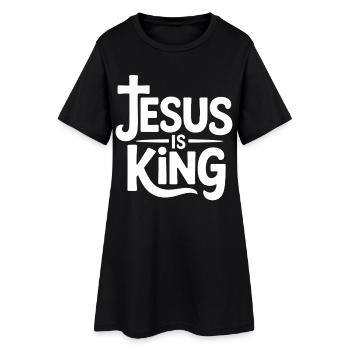 Jesus Is King Christlich Kreuz Glaube - Frauen T-Shirt-Kleid - Schwarz - Vorne