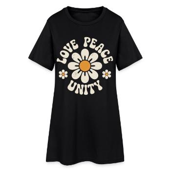 Amour Paix Unité Fleurs Rétro - Robe T-shirt Femme - noir - Devant