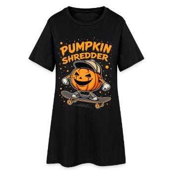 Cooler Kürbis-Shredder auf dem Skateboard - Frauen T-Shirt-Kleid - Schwarz - Vorne