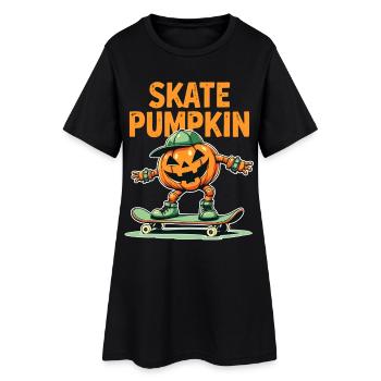 Skateboard-Kürbis für Halloween-Fans - Frauen T-Shirt-Kleid - Schwarz - Vorne