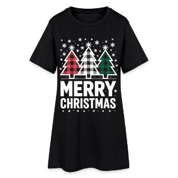 Merry Christmas Shirt Buffalo Check Christmas Trees - Women’s T-Shirt Dress - black - Front