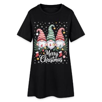 T-shirt Gnome Joyeux Noël avec guirlandes lumineuses - Robe T-shirt Femme - noir - Devant
