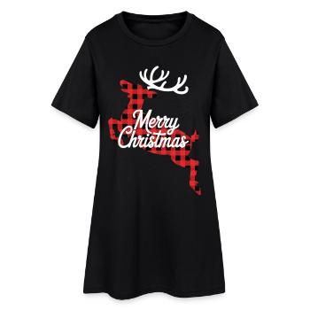 Christmas shirt lumberjack look with reindeer motif - Women’s T-Shirt Dress - black - Front