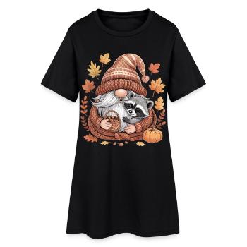 Chemise de gnome d’automne avec raton laveur et glands - Robe T-shirt Femme - noir - Devant