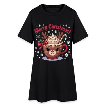 Merry Christmas Reindeer Mug for Cocoa Fans! - Women’s T-Shirt Dress - black - Front