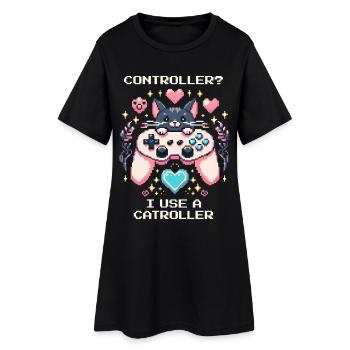Catroller instead of controller | Cats Gamer Joke - Women’s T-Shirt Dress - black - Front