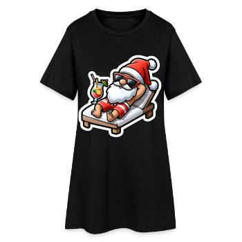 Père Noël sur la plage avec cocktail - Robe T-shirt Femme - noir - Devant