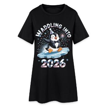 Chemise du Nouvel An Pingouin 2026 – Parfaite pour le réveillon du Nouvel An - Robe T-shirt Femme - noir - Devant