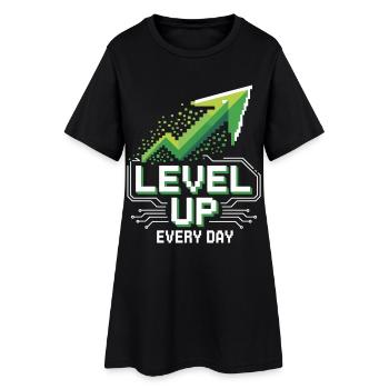 Level Up Every Day – Gamer Motivation Shirt - Frauen T-Shirt-Kleid - Schwarz - Vorne