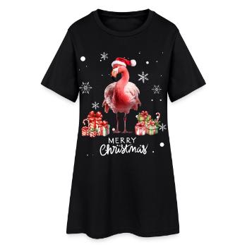 Flamingo à Noël. Cadeau de Noël - Robe T-shirt Femme - noir - Devant