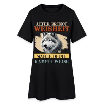 Wolf Spirit ALTER BRINGT WEISHEIT Lustiges - Frauen T-Shirt-Kleid - Schwarz - Vorne