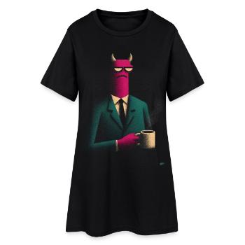 Démon en costume avec café - Robe T-shirt Femme - noir - Devant