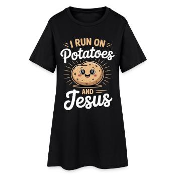 I Run On Potatoes And Jesus - Frauen T-Shirt-Kleid - Schwarz - Vorne