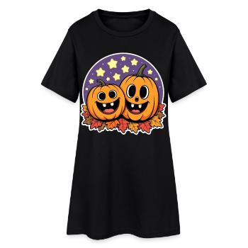 Deux citrouilles heureuses d’automne - Robe T-shirt Femme - noir - Devant