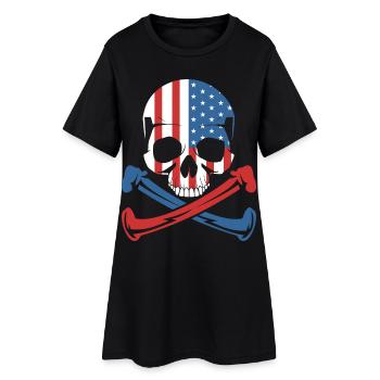 Chemise avec le drapeau américain en forme de crâne - Robe T-shirt Femme - noir - Devant