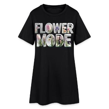 FLOWER MODE – 3D Letters voller Blütenpracht - Frauen T-Shirt-Kleid - Schwarz - Vorne