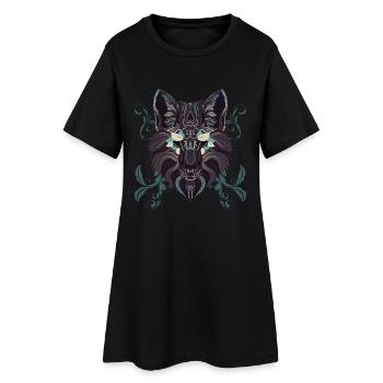 Loup Ornemental Turquoise - Robe T-shirt Femme - noir - Devant