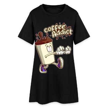 Addict au Café ,Dessin Cartoon humoristique - Robe T-shirt Femme - noir - Devant