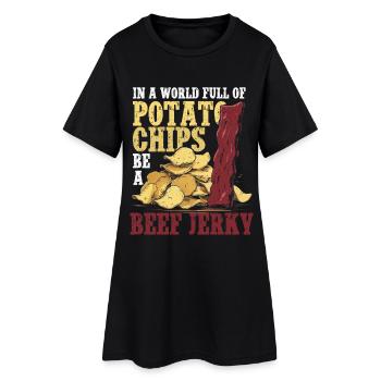 Beef Jerky Dried Meat Biltong Pemmican - Women’s T-Shirt Dress - black - Front