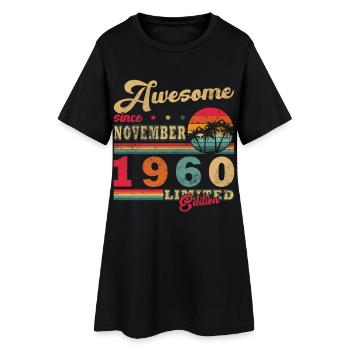 Novembre 1960 Rétro Anniversaire Pièce Unique - Robe T-shirt Femme - noir - Devant