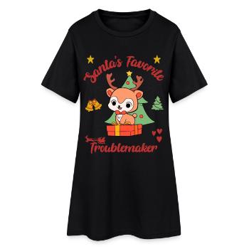 Frohe Weihnachten Design mit Rentier Motiv - Frauen T-Shirt-Kleid - Schwarz - Vorne