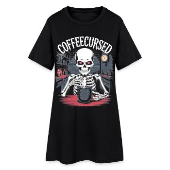 Coffee Cursed Skeleton Brewing Spooky Halloween - Women’s T-Shirt Dress - black - Front