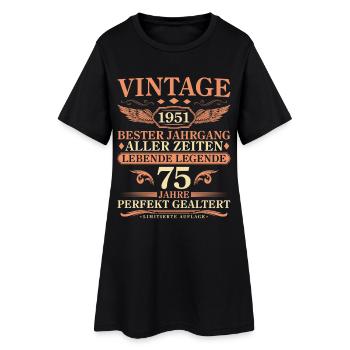 Vintage 1951 Vintage Born - 75th Birthday - Women’s T-Shirt Dress - black - Front
