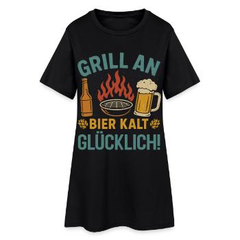 Fan de bière GRILL ON BEER COLD HAPPY Drôle - Robe T-shirt Femme - noir - Devant