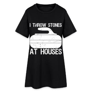 Je jette des pierres sur les maisons Curling amusant - Robe T-shirt Femme - noir - Devant
