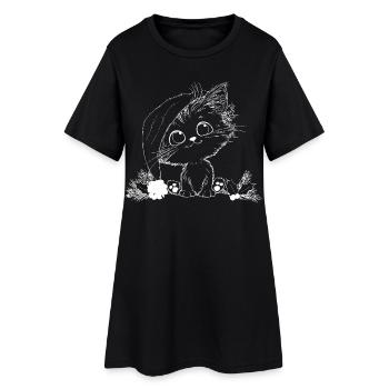 Chaton sous couronne de feuilles Santa Chat Père Noël - Robe T-shirt Femme - noir - Devant