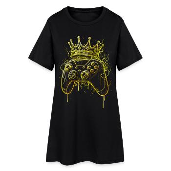 Manette Gaming King Lignes Or Motif Joueur - Robe T-shirt Femme - noir - Devant