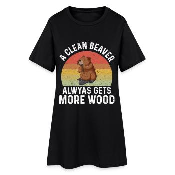 Castor avec Humour Bois Imprimé Rétro - Robe T-shirt Femme - noir - Devant