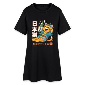 Chat japonais ivre - T-shirt chat drôle - Robe T-shirt Femme - noir - Devant