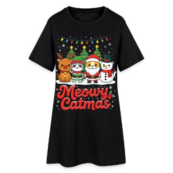 Vacances de Noël Noël Meowy Catmas Chat - Robe T-shirt Femme - noir - Devant