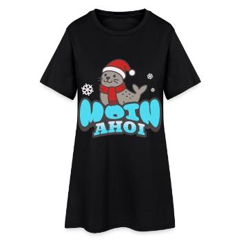 Moin & Ahoi Seehund - Frauen T-Shirt-Kleid - Schwarz - Vorne
