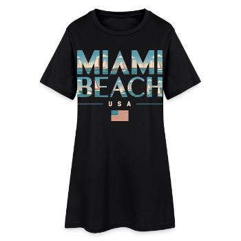 Miami Beach Palmen Stadt Reisedesign - Frauen T-Shirt-Kleid - Schwarz - Vorne